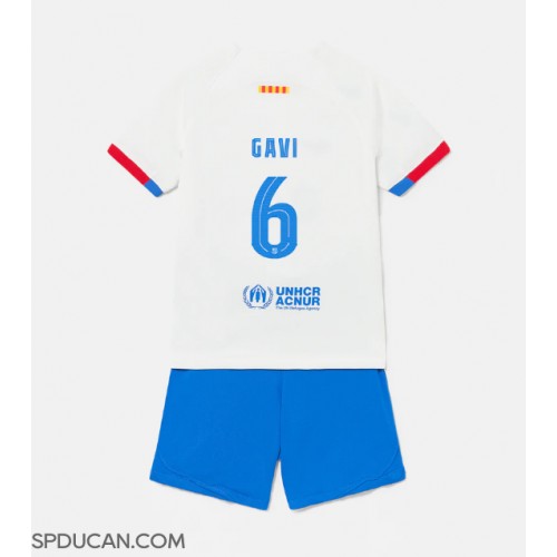 Dječji Nogometni Dres Barcelona Paez Gavi #6 Gostujuci 2023-24 Kratak Rukav (+ Kratke hlače)